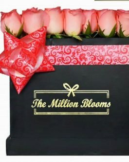 Peach Roses with Black Box – The Million Blooms