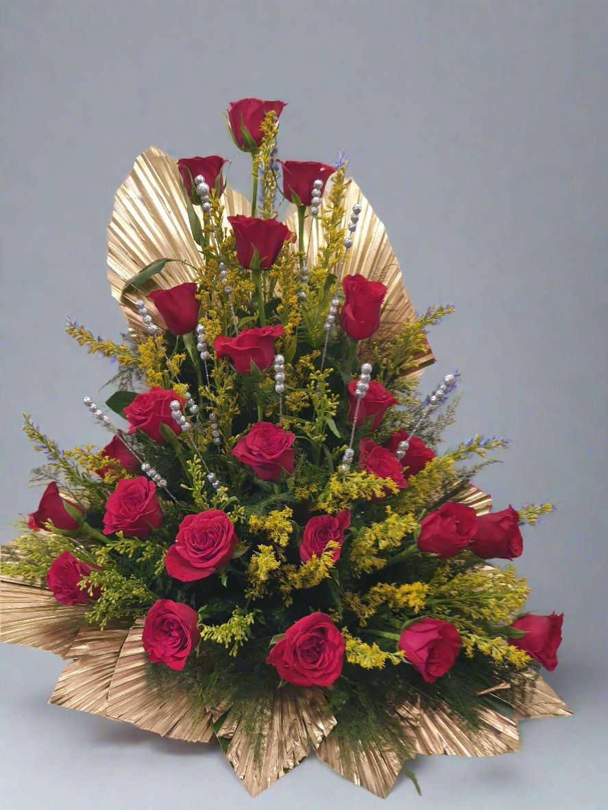 Explore the timeless elegance of red roses with green leaves. Perfect for romantic occasions and chic centerpieces