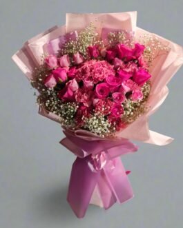 Elegant Bouquet of Pink Roses and Carnations