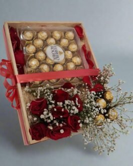 Elegant Red Roses & Ferrero Rocher Gift Box