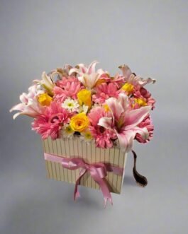 Floral Box with Pink Lilies & Yellow Roses