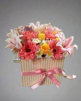 Floral Box with Pink Lilies & Yellow Roses